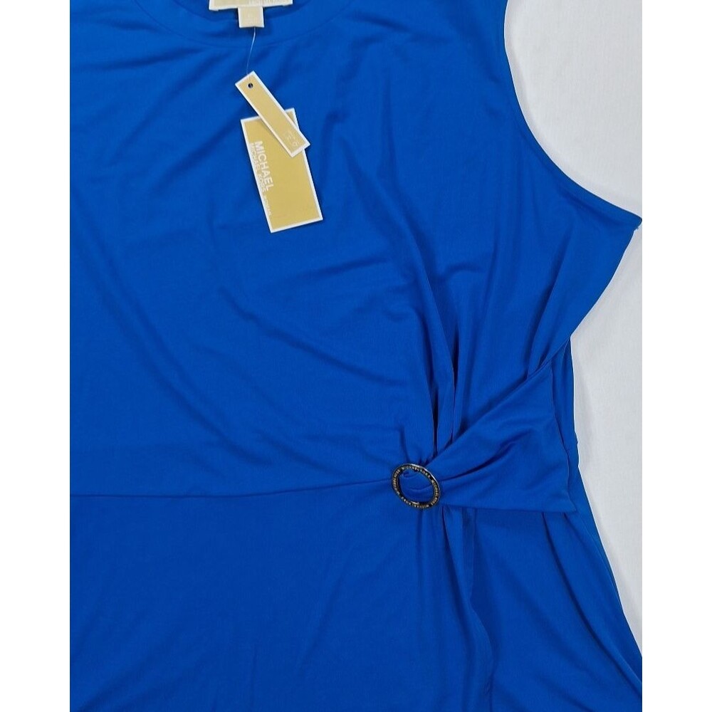 NWT Michael Kors Plus Size 1X Ring Twist Sleeveless Top Grecian Blue Blouse NEW - Picture 2 of 9